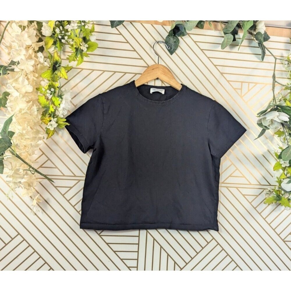MADE FROM ITALIC Women's Black Cotton Cropped Casual Staple Shirt Size Small
